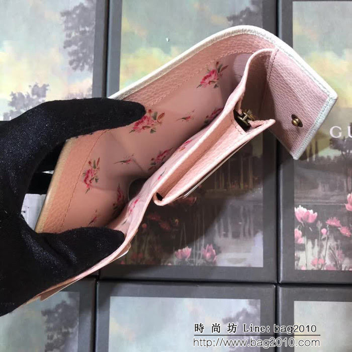 GUCCI古馳 頂級原單 早秋新品 雙色牛皮 女士翻蓋皮夾 524294 白配粉 WTG2060